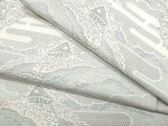 平和屋着物○本場大島紬 白大島 120亀甲 風景草木文 正絹 逸品