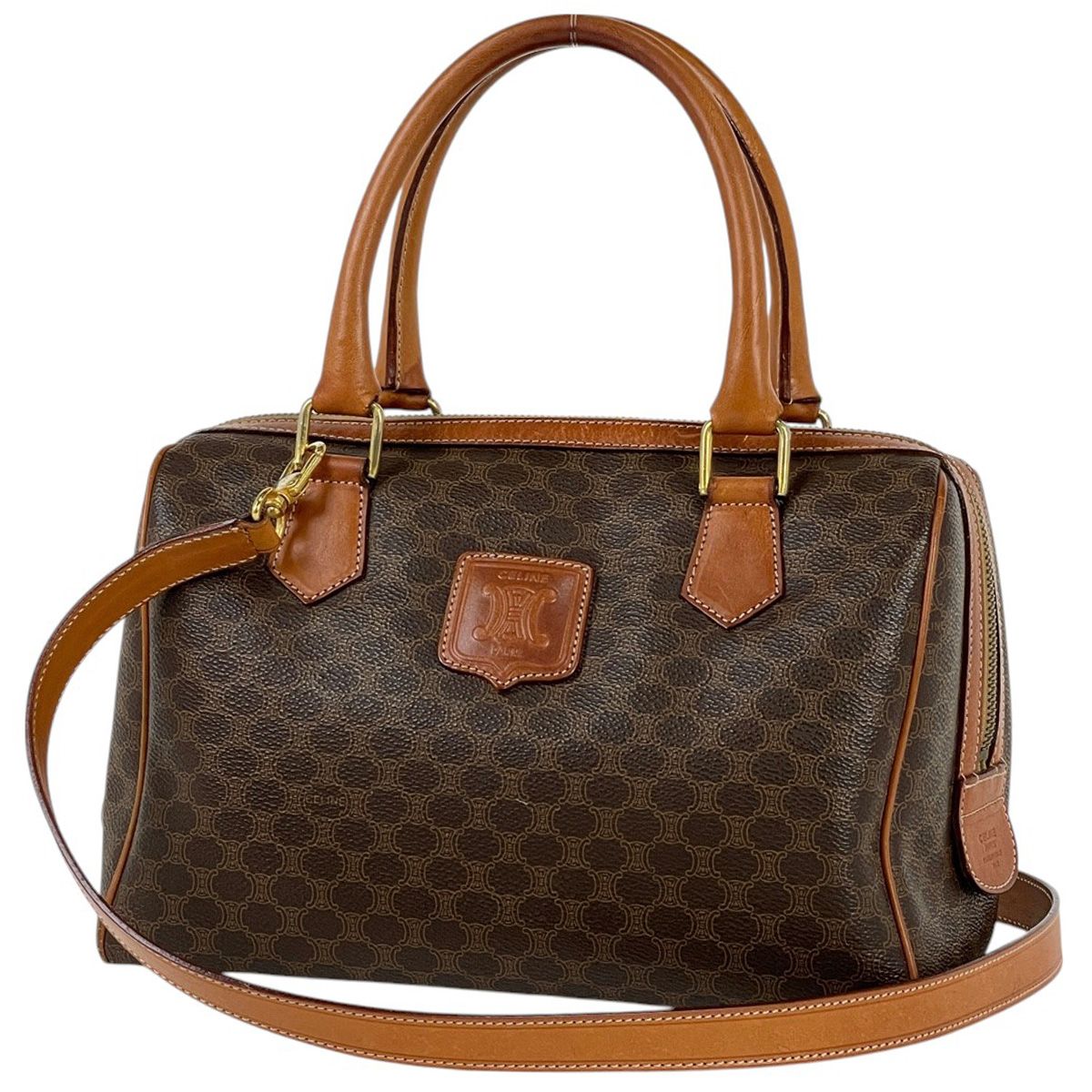 【CELINE】ハンドバッグ　マカダム柄　キャンバス　ブラウン 1-0207203-1.jpg