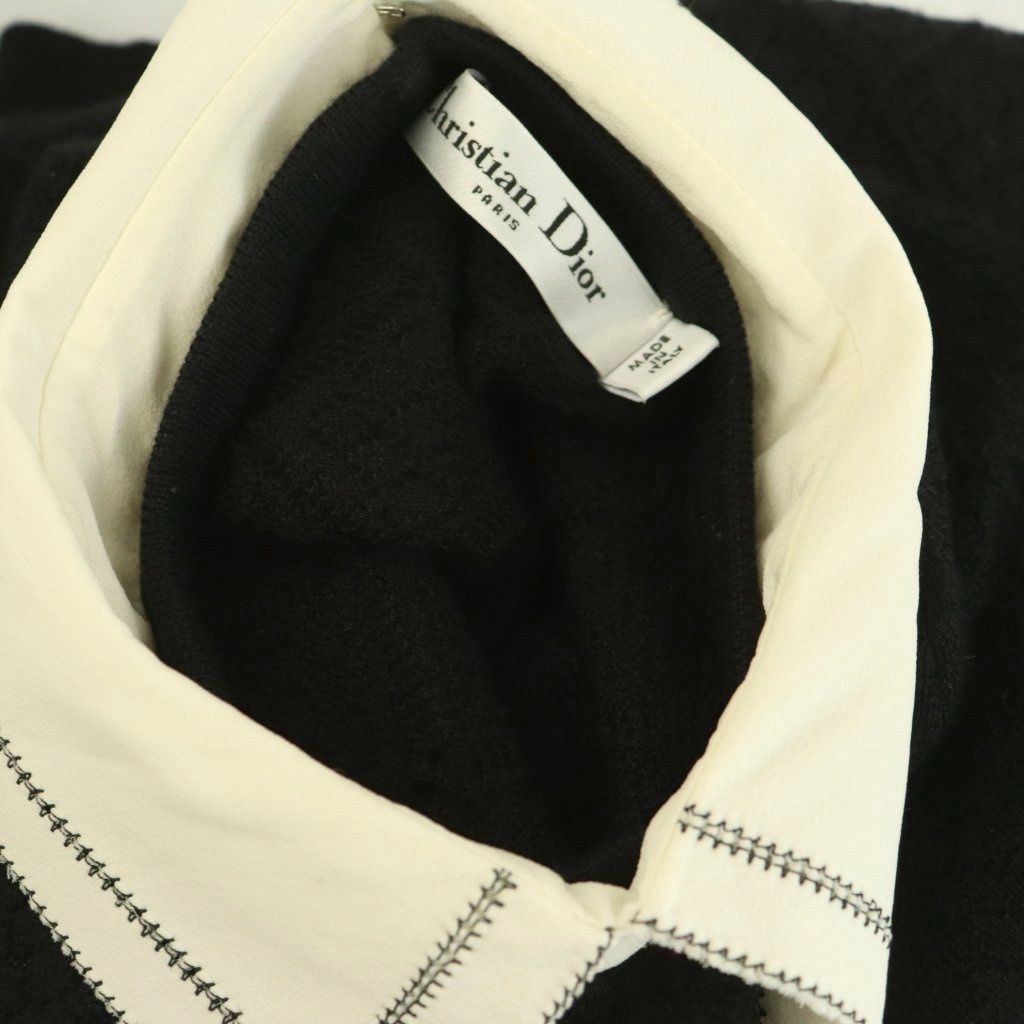 上質素材✨美品✨Christian Dior ニット ウール 絹 カシミヤ混　黒 Christian Dior - クリスチャンディオール 襟付き ニット