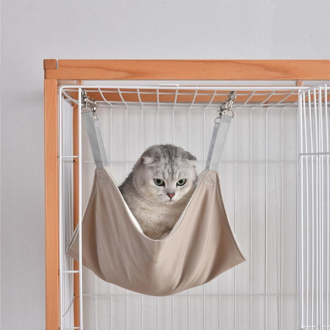 猫 ケージ キャットケージ 2段 木製フレーム ハンモック付 広々