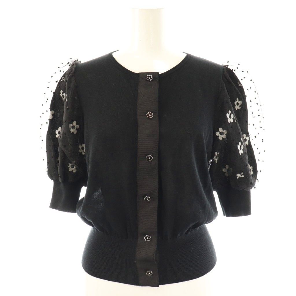 M&#39;S GRACY - エムズグレイシー 紫 トップス カーディガン 花ボタン 美品☆エムズグレイシーラベンダー 長袖フリルカーディガン