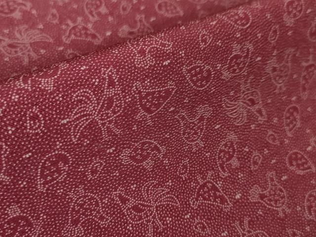 平和屋本店□極上 江戸小紋 保科土山 とり 中紅色地 反端付き 逸品 未