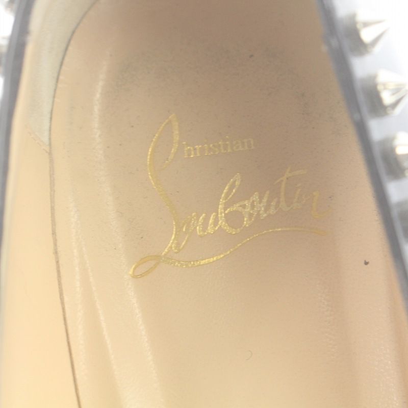 クリスチャンルブタン Christian louboutin パンプス ラウンドトゥ チャンキーヒール ローヒール レッドソール スパイクスタッズ  エナメル 35.5 22.5cm 黒 ブラック ●D /SI40