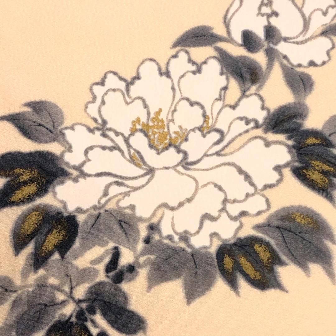 名古屋帯 京友禅作家 山科春宣 手描き花柄模様 金彩 縮緬 O-5267 名古屋帯 京友禅作家 山科春宣 手描き花柄模様 金彩 縮緬 O-5267