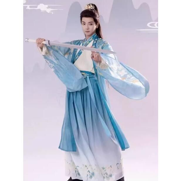 ♥ 漢服 大人 男女兼用 中華コスプレ衣裳 振袖の羽織付き 華やか3点セット メンズ レディース 爽やか 飄逸 グラデーション チャイナ服 花柄プ BJ0903ML155