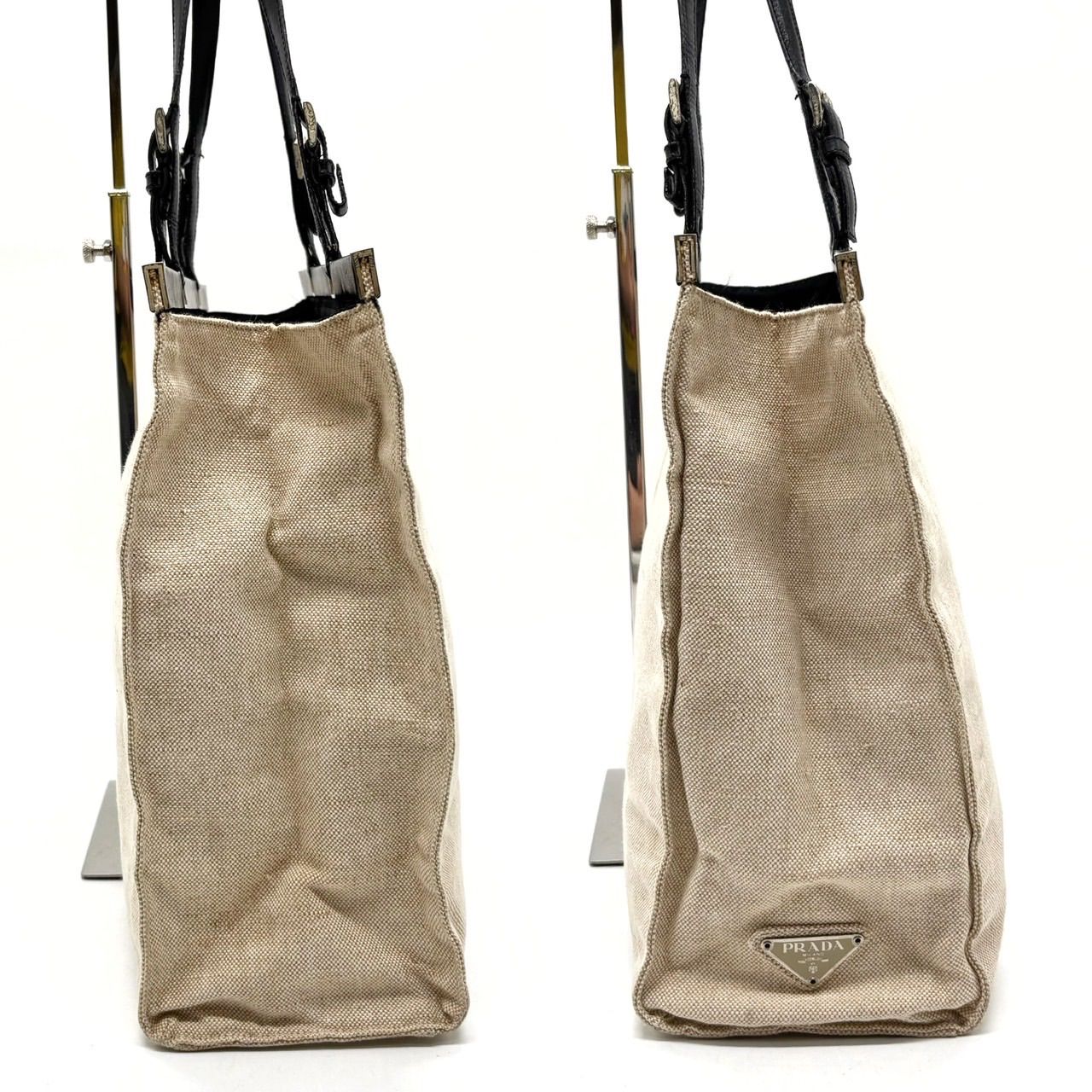 良品 PRADA トートバッグ ハンドバッグ A4 三角ロゴ キャンバス 白