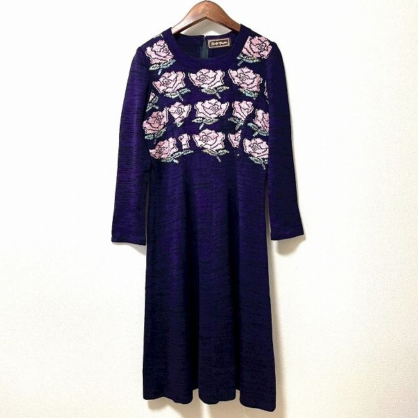 wnc サイトウトヨコ 斉藤都世子 ワンピース 紫 黒 ピンク系 ニット 花