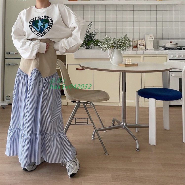 ストライプ柄ロングスカート韓国ファッ hax5v042052