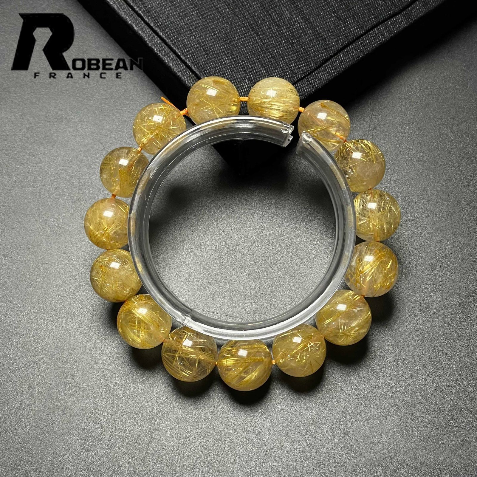 EU製 定価24万円 ROBEAN ! 満針ルチルクォーツ ブレスレット パワーストーン 天然石 金運 お守り プレゼント1 13.7-14.7mm M084264