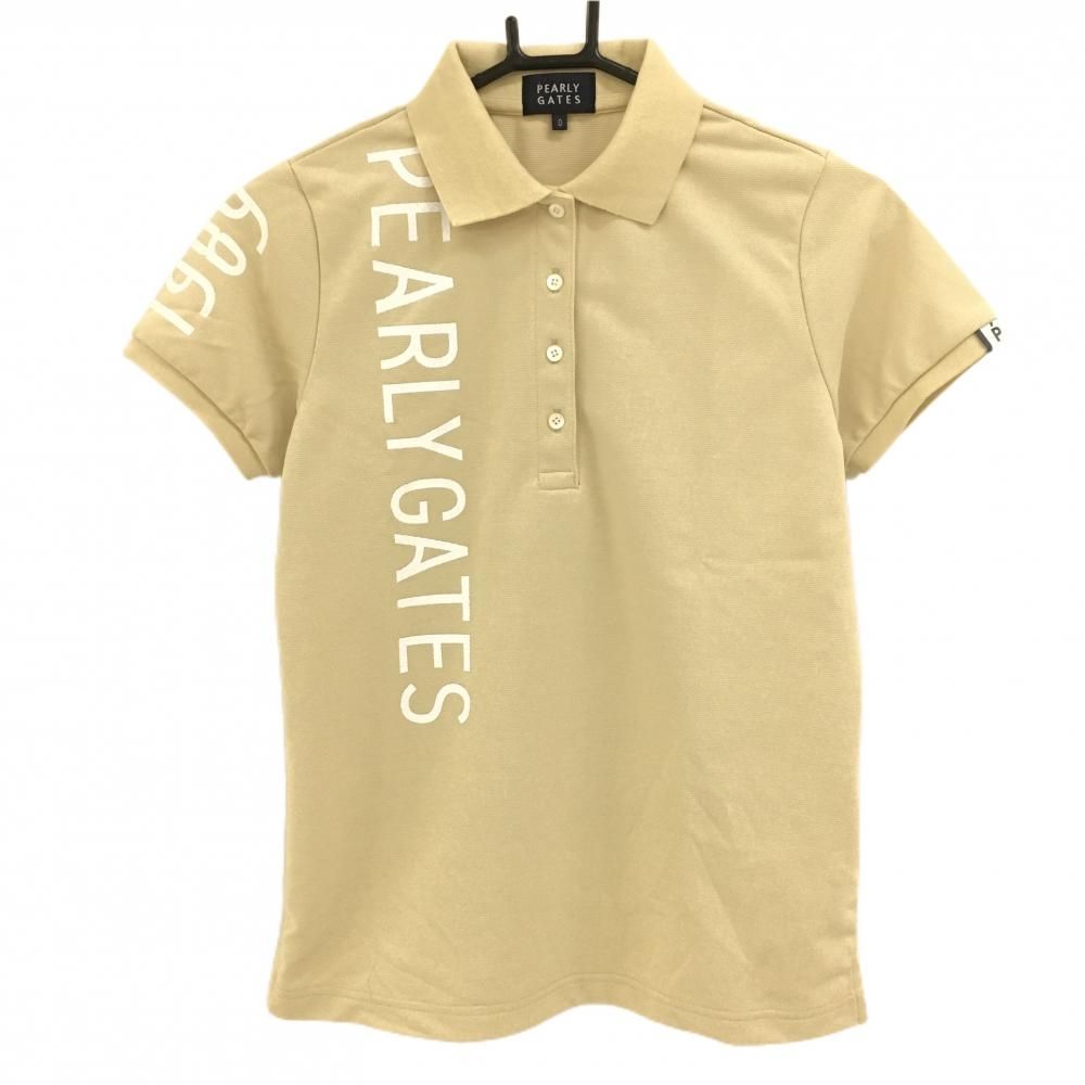 SALE価格【超美品】パーリーゲイツ 半袖ポロシャツ ベージュ×白 ロゴプリント レディース 0(S) ゴルフウェア 2024年モデル PEARLY GATES