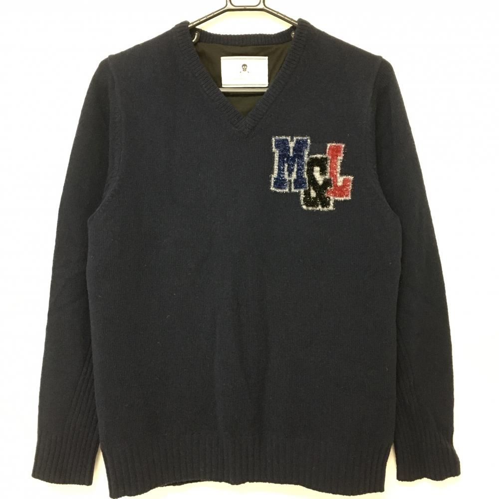【美品】マークアンドロナ MARK&LONA ニット ウール混 ネイビー系 38 ☆SALE価格☆【超美品】マークアンドロナ セーター ネイビー