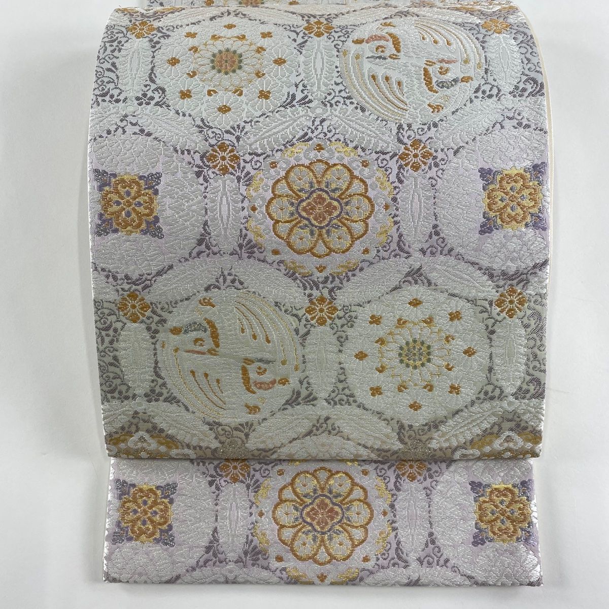 袋帯 美品 名品 華文 鳥 金銀糸 箔 青灰色 六通 正絹 【中古】 【公式