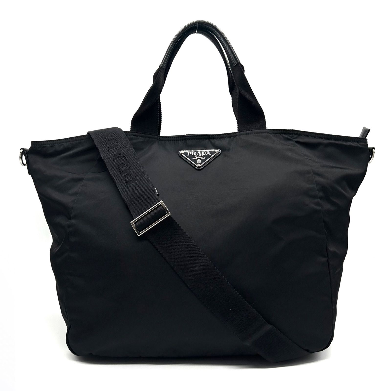 良好 プラダ PRADA ショルダーバッグナイロン 三角ロゴ 角スレ無し 変色無し 白タグあり 1円～ 袋付き ショルダー良好 PRADA 2way トートバッグ 三角ロゴ ナイロン テスート レザー 黒 希少