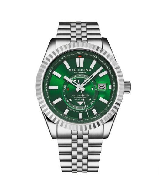 送料無料 ストゥーリング レディース 腕時計 アクセサリー Datemaster II Men’s Swiss Automatic 42mm Stainless Steel Watch Green Dial Fluted Bezel Day - Date