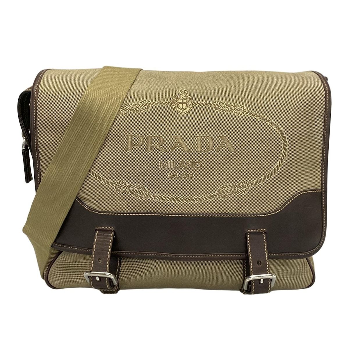 PRADA プラダ ショルダーバッグ ロゴジャガード VA0638 ベージュ×ダークブラウン 革タグ|メッセンジャーバッグ レザー