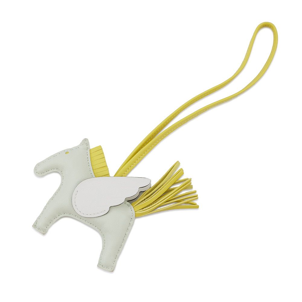 エルメス バッグチャーム ロデオPM ヴェールフィズ ライム ニューホワイト ラムスキン B刻印 HERMES チャーム オーナメント