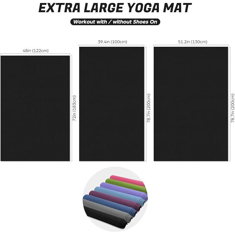 商品 Odoland ヨガマット エクササイズマット 200 x 130 cm 厚6 mm 高密度 ニトリルゴム 滑り止め ストラップ付 二人用 トレーニングマット 収納便利 ブラック 1