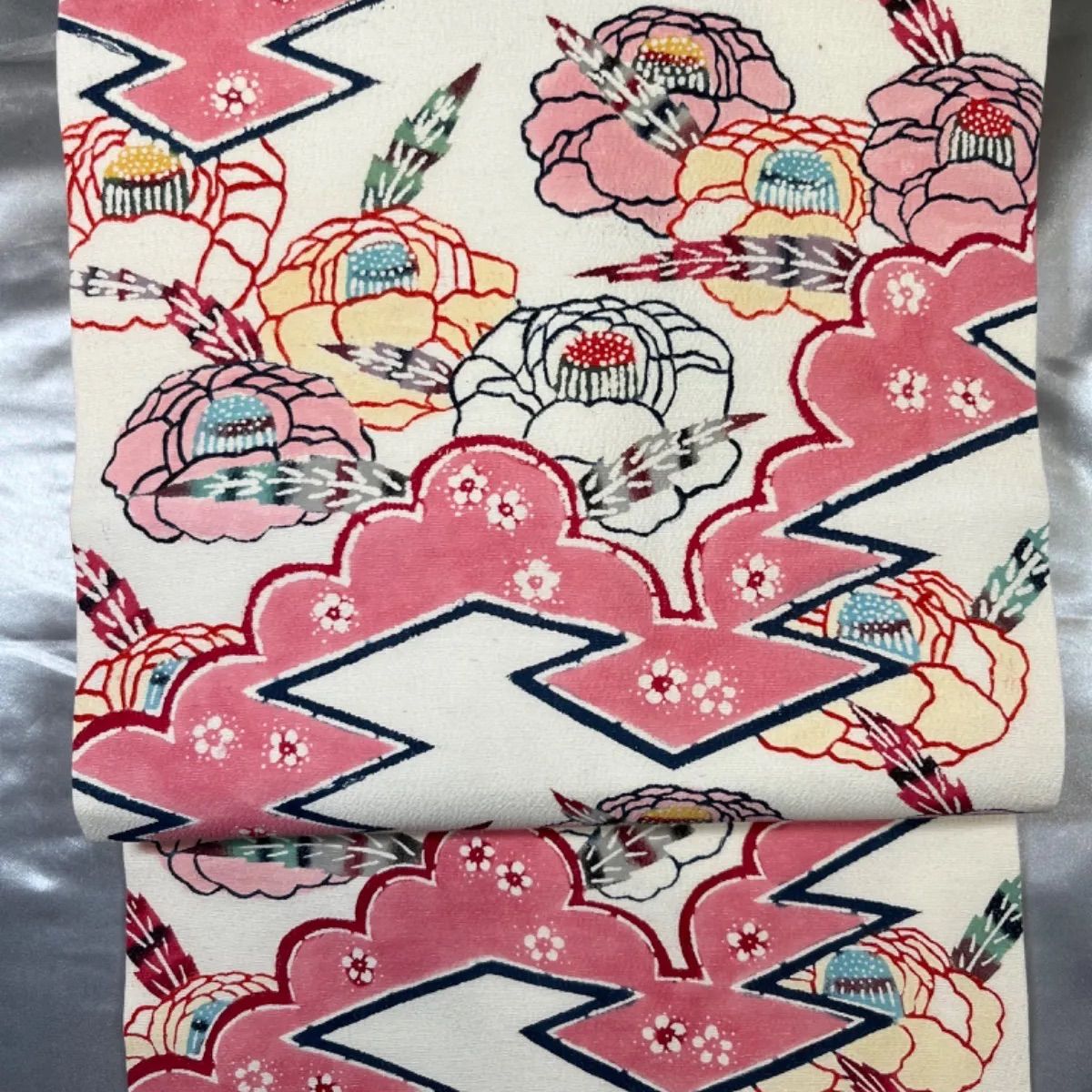 豪華絢爛綺麗美品長さ348cm紅型椿正絹名古屋帯 - メルカリ 