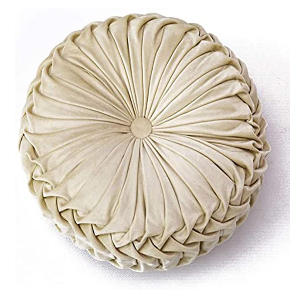 新品 座布団 クッション 厚め14cm 丸型 Cnstone 円形 おしゃれ 可愛い ラウンドクッション フロアクッション 座布団 丸座布団 座椅子 座ぶとん 姫系 アジアン ギャザー プリーツ 花様 分厚い ベ