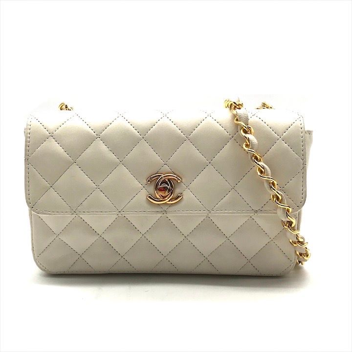 CHANEL シャネル ココマーク マトラッセ ラムスキン チェーン ショルダー バッグ ターンロック ホワイト レディース 斜め掛け k5236