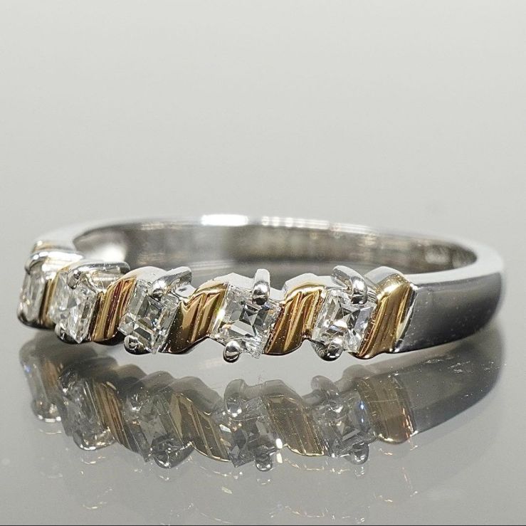 ダイヤ リング Pt900 K18 コンビ バゲットカットダイヤモンド 指輪