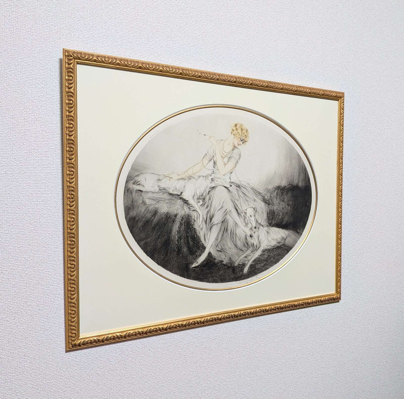 ルイ・イカール「女とボルゾイ犬」エッチング 直筆サイン 1923年制作