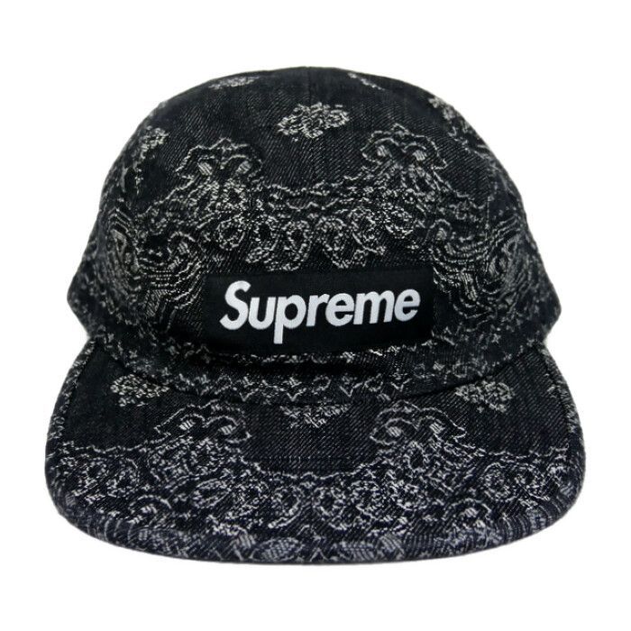 Supreme 正規 25SS Bandana Jacquard Denim Camp Cap バンダナジャカード デニムキャンプキャップ アメリカ製 Black ブラック 黒 Free