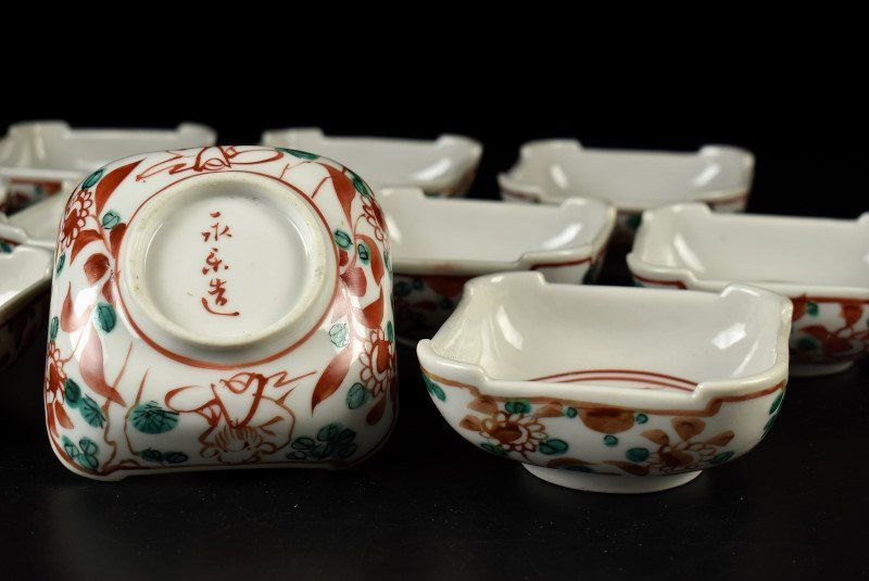 蔵C9677a 永楽 呉須赤絵 小鉢 角向付 十客