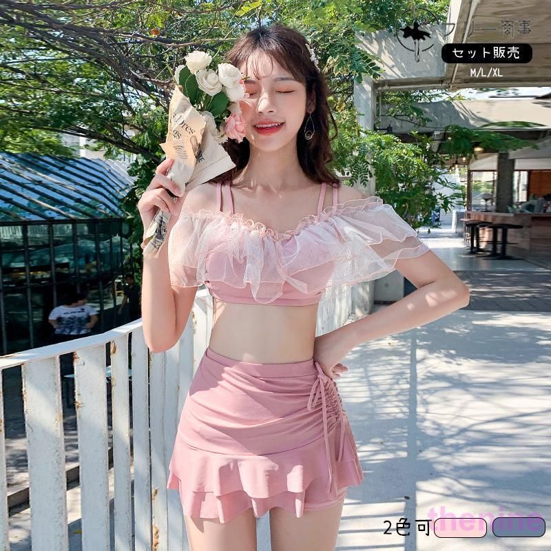 韓国水着 ビキニ+ショートパンツセット 大人かわいい おしゃれ ショートパンツ付き パイル地 ボーダー ビキニ 水着 | スポーツ