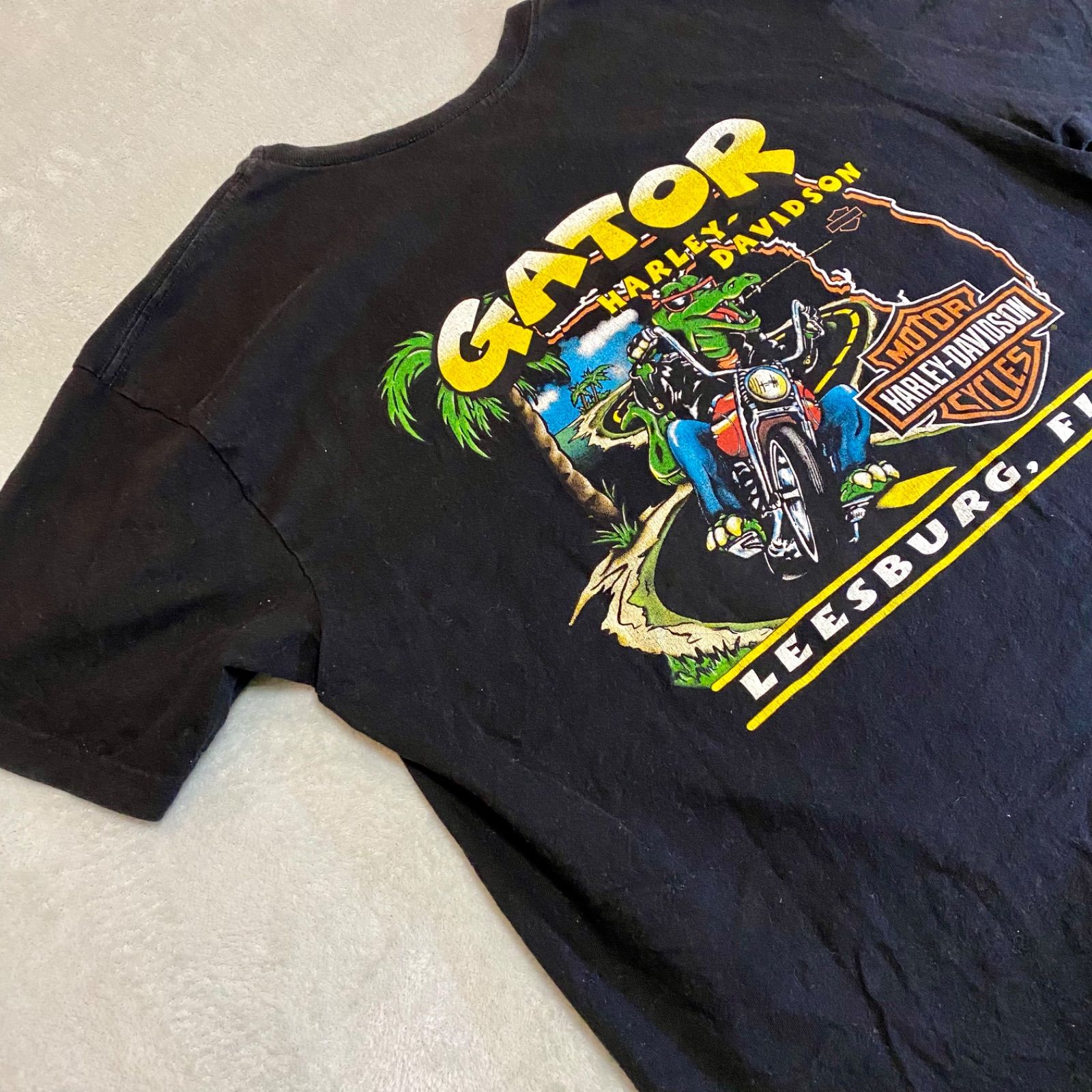 CARD ハーレー Tシャツ HARLEY フロリダ アニマル ワニ 黄色 古着 00s 