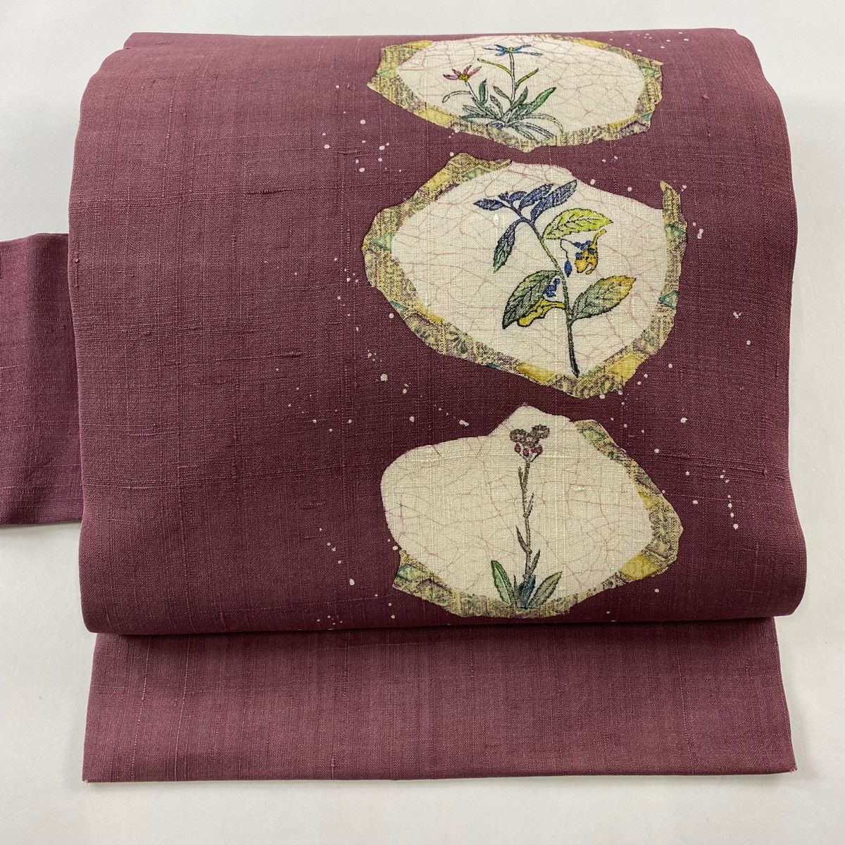 バイセル 着物 美品 名品 袋帯 紫 幾何学 ぼかし 膨れ織 金糸 箔 全通 正絹 ☆☆☆☆ バイセル 着物 美品 名品 袋帯 紫 幾何学 ぼかし 膨れ織 金糸 箔 全通