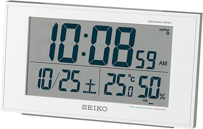 セイコー クロック 置き時計 目覚まし時計 電波 デジタル カレンダー 快適度 温度湿度表示 01:白パール 本体サイズ:8.5×14.8×5.3cm BC402W