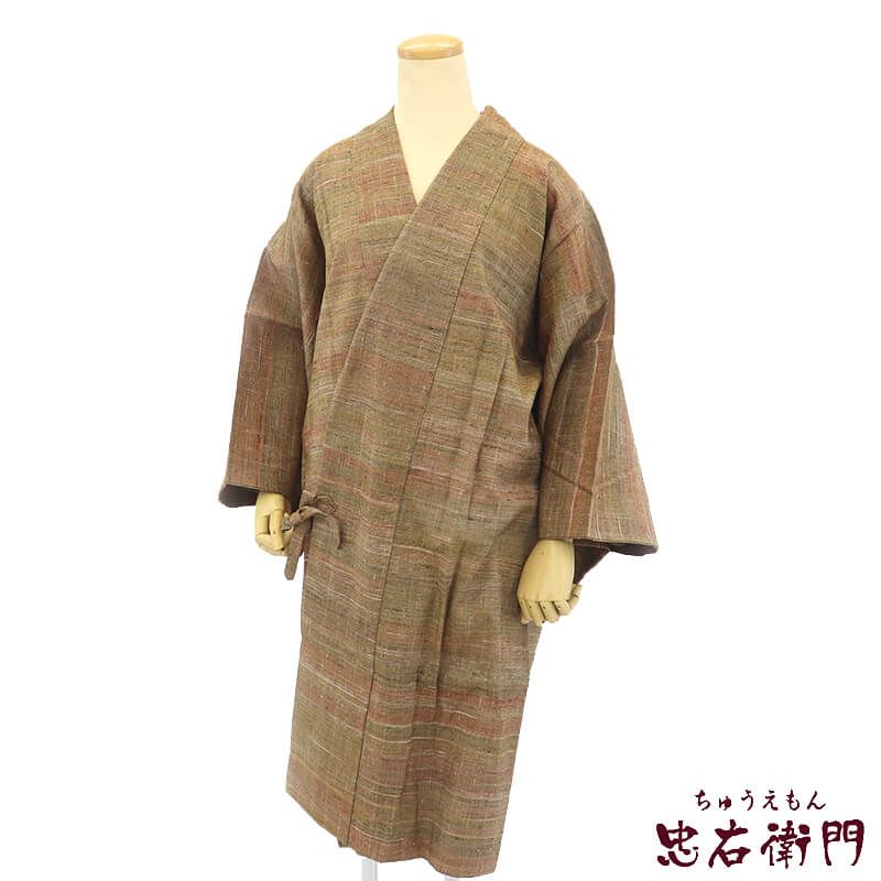 道中着コート 紬コート レディース 正絹 茶 素朴 身丈102cm 裄丈68cm カジュアル Lサイズ相当 リサイクル着物 リユース着物 着物