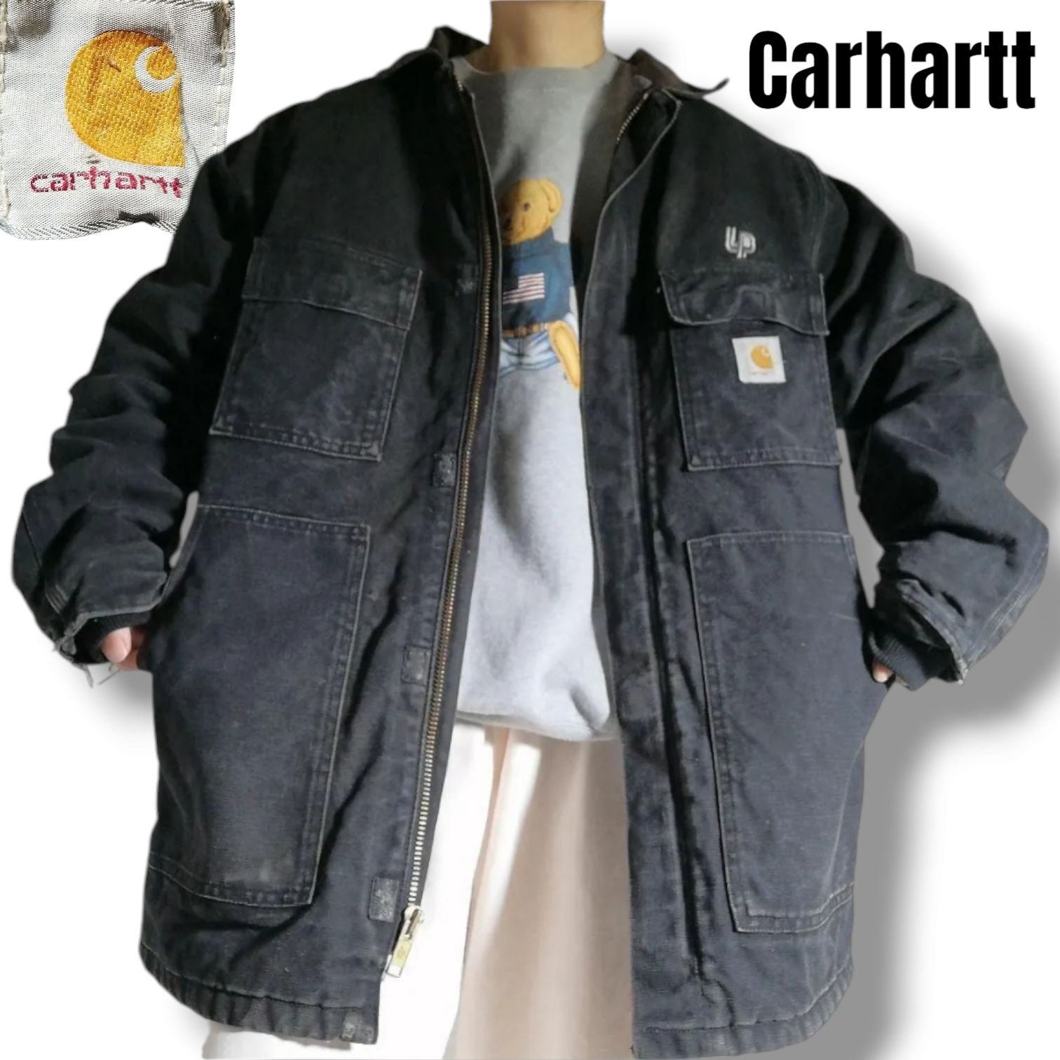 古着 00s Carhartt カーハート トラディショナルコート ダックジャケット ワークジャケット 企業ロゴ 刺繍 ブラック 黒 メンズXL  /◎2105 - メルカリ