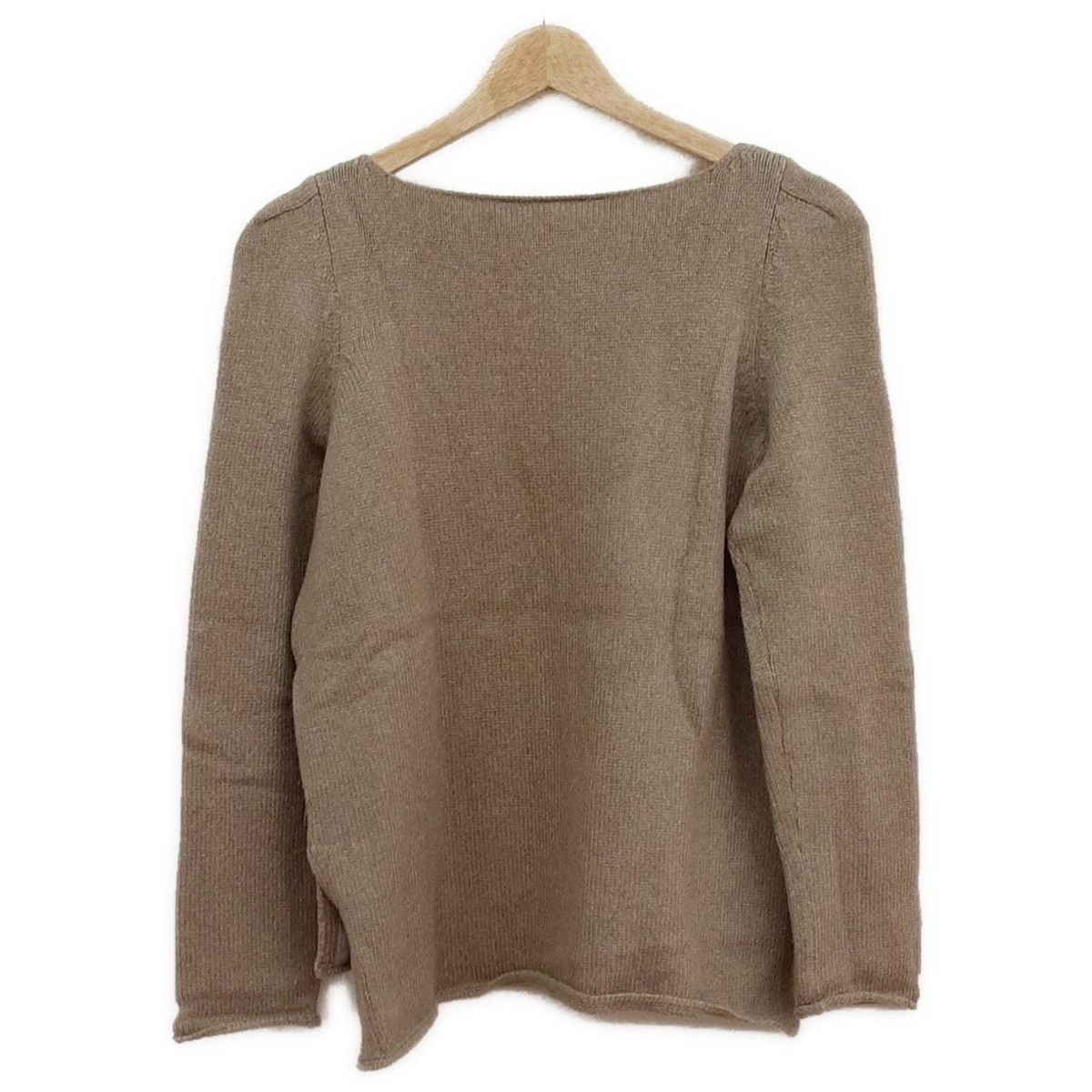 FOXEY NEW YORK(フォクシーニューヨーク) 長袖セーター サイズ42 L レディース美品  - 31515 ベージュ×黒×白 クルーネック/カメリアリボン着脱可 フォクシーニューヨーク 長袖セーター サイズ42 L レディース美