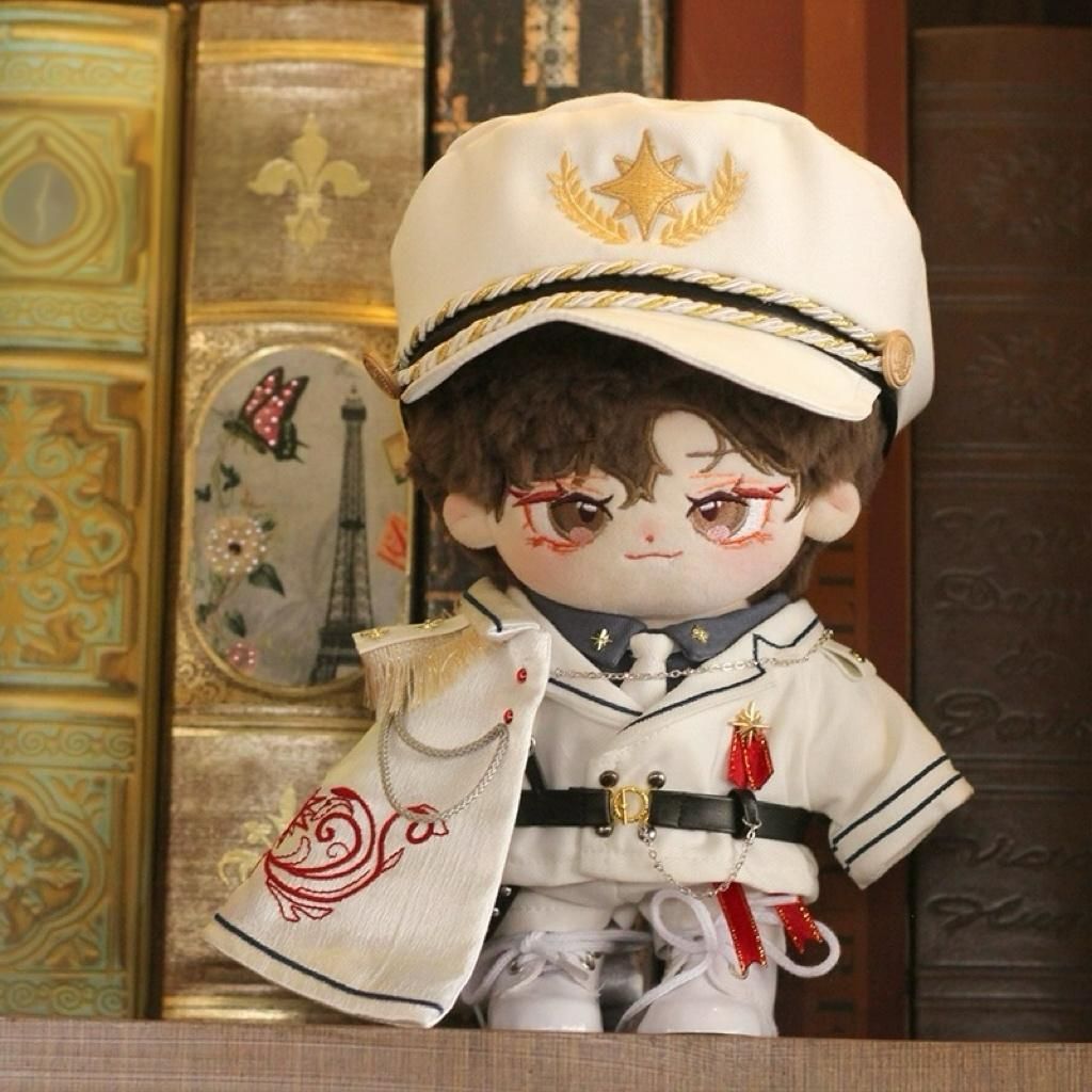 ぬいぐるみ服 20cm 着せ替え ぬい服 帽子付き 軍服 白 ぬい活 推し活 推しぬい 綿人形 棉花娃娃 ちびぬい服 ちびぐるみ コットンドール cotton doll-B1506