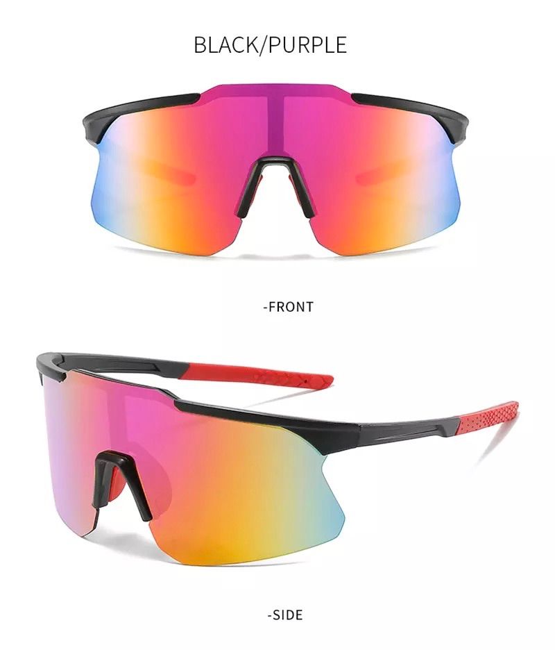 スポーツサングラス UV400 軽量 紫外線カット サイクリング パープルレンズ