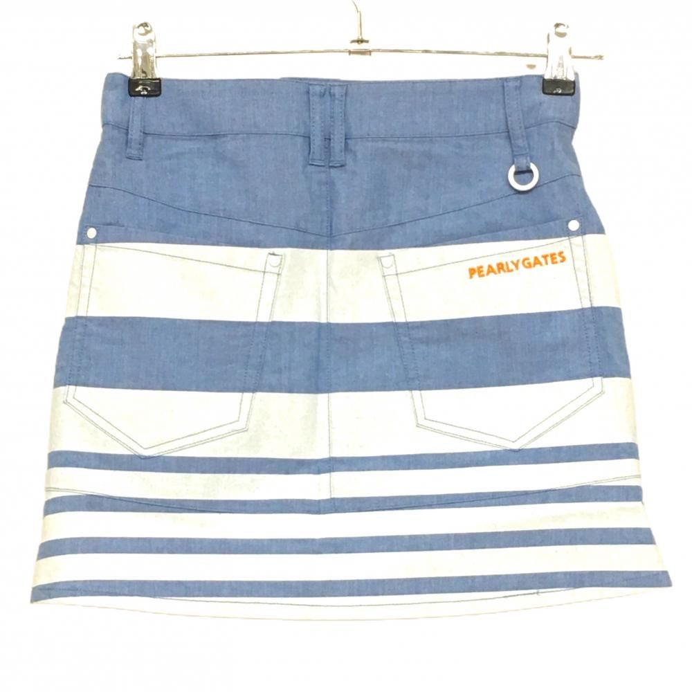 新品】パーリーゲイツ 人気 スカート ブルー系×白 ボーダー ロゴ