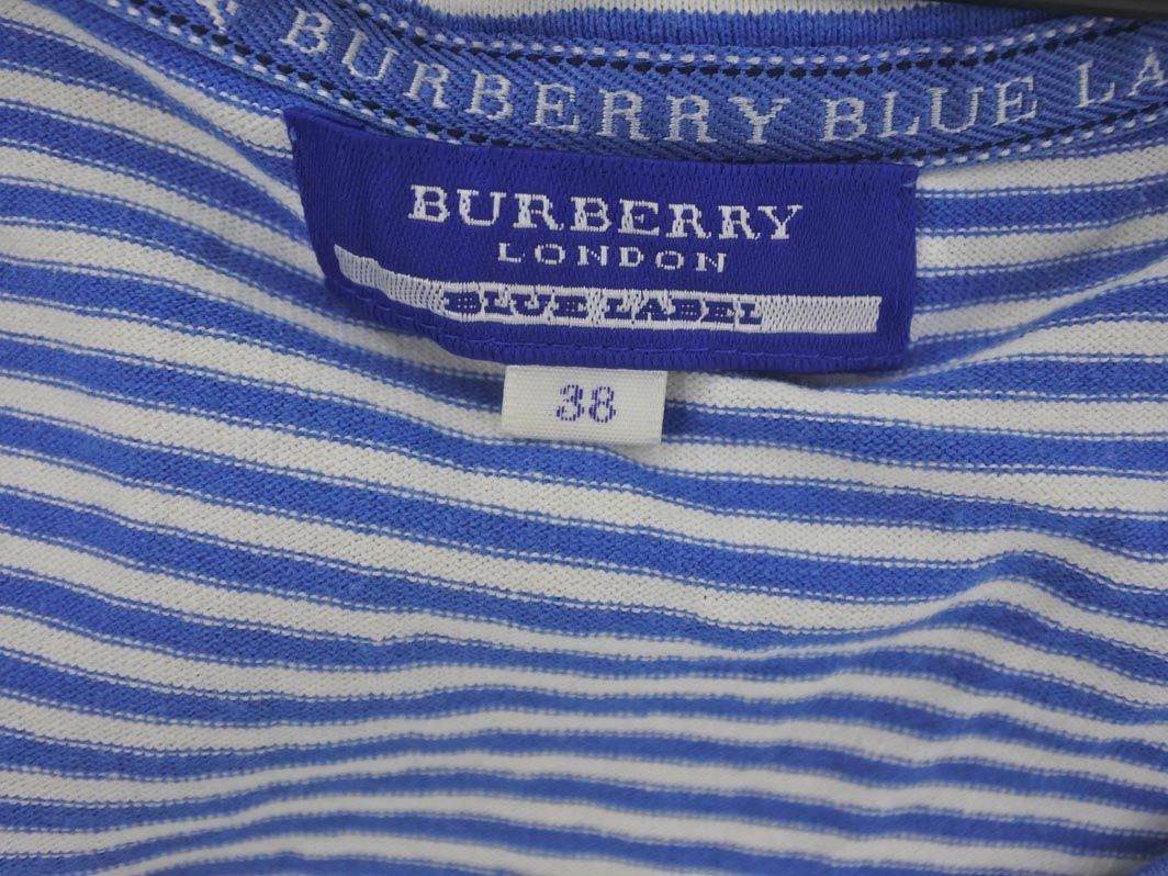 【新品】BURBERRY BLUE LABEL パフスリーブカットソー 白 38 BURBERRY BLUE LABEL バーバリーブルーレーベル ボーダー