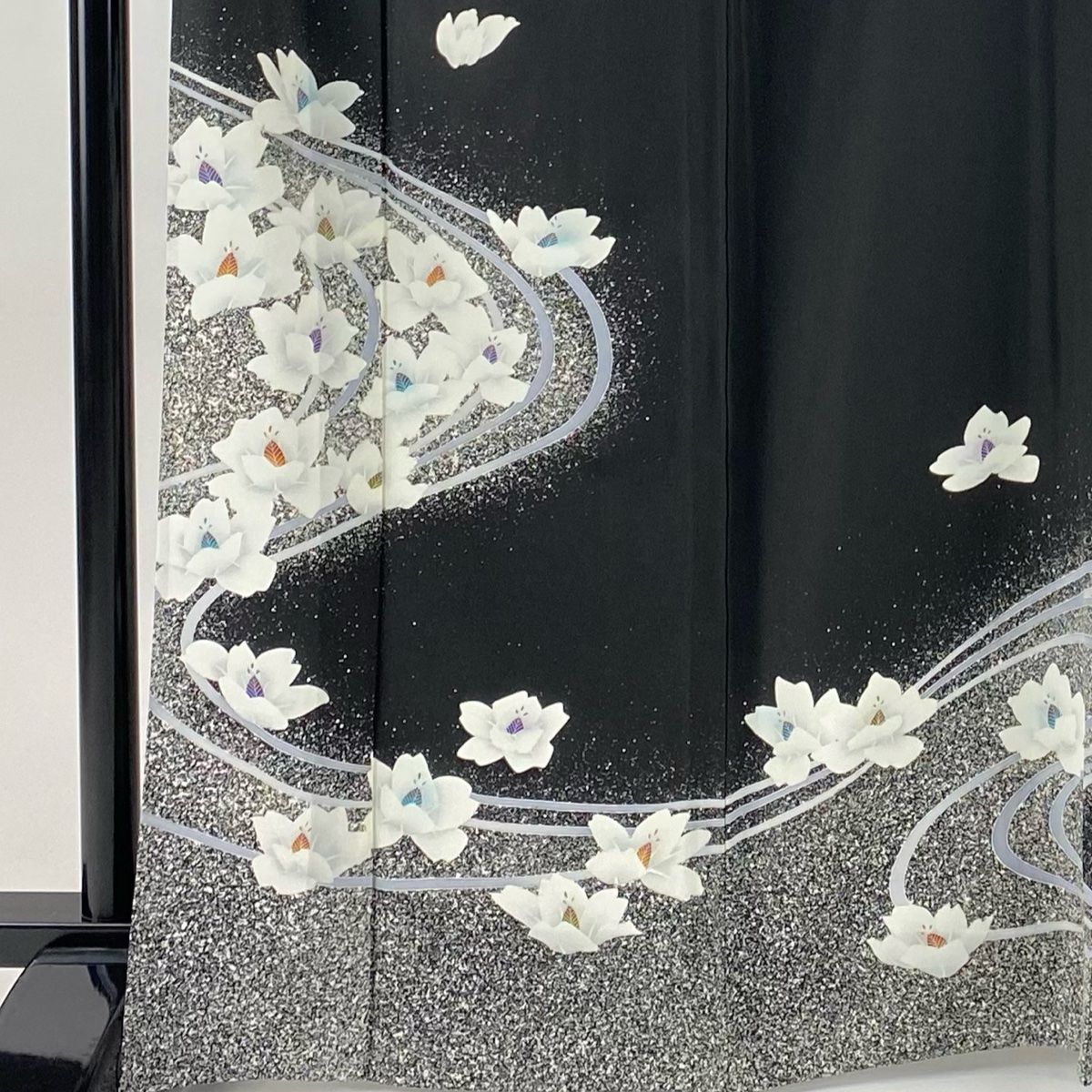 黒留袖 身丈167cm 裄丈66.5cm M 単衣 落款 花 流水 黒 正絹 名品 五つ紋 WWW_SUPERTOOLSSHOP_NL
