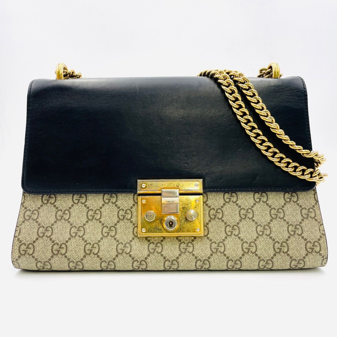 グッチ GUCCI チェーンショルダーバッグ GG スプリーム シルバー金具 ベージュ×ブラック×ブラウン 7-3-358
