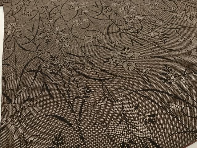 平和屋着物●本場大島紬　泥染め　一元絣　草花文　正絹　逸品　AAAW9270zg 平和屋着物○本場大島紬 泥染め 一元絣 草花文 正絹 逸品 AAAW9270zg