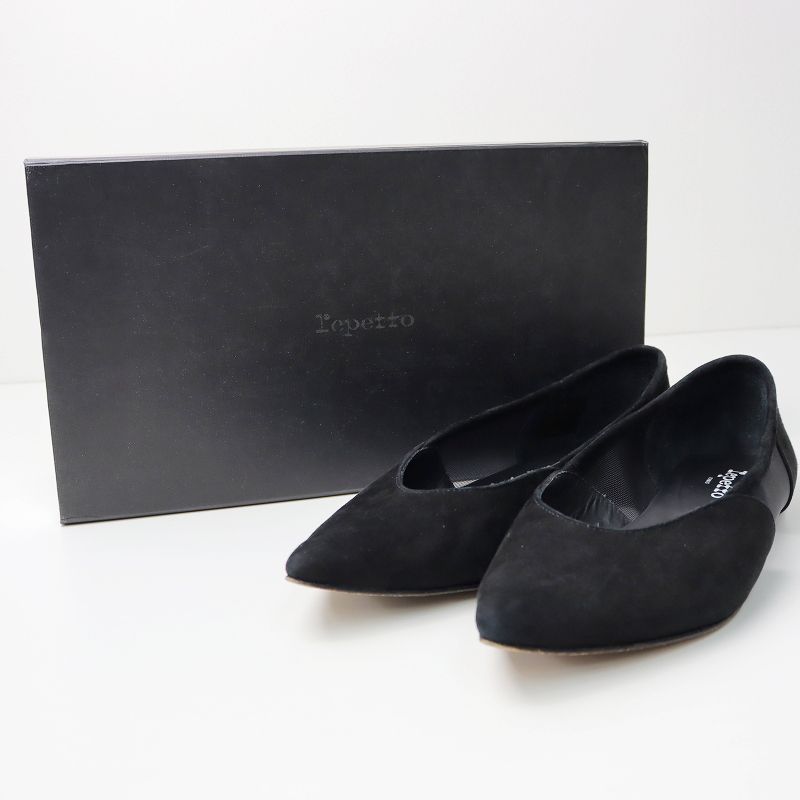 美品 レペット repetto Milon Ballerinas ポインテッドトゥ フラットシューズ 40/ブラック スエード メッシュ  25.3cm【2400013665384】