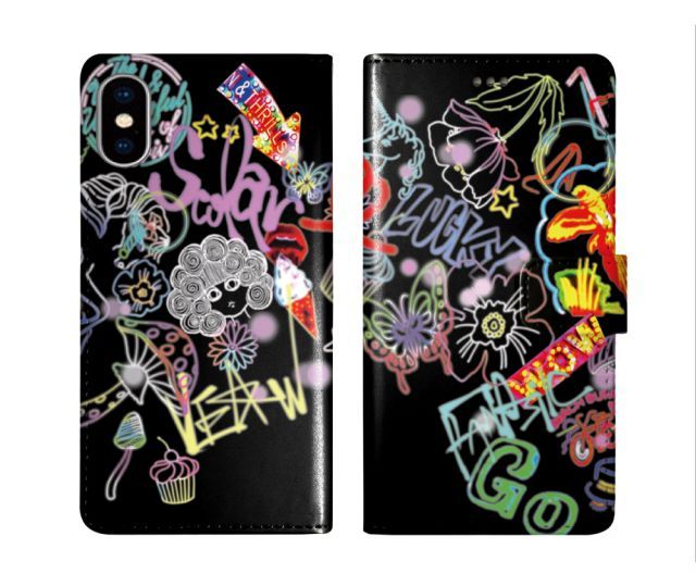 スカラー スマホケース Galaxy S24 SC-51E 手帳型 ギャラクシー SC-53E SC-53D SC-56C SC-53B SC-51A SC-42A スマホカバー 全機種対応 scolar スカラコ チョウ ソフトクリーム ネオン かわいい