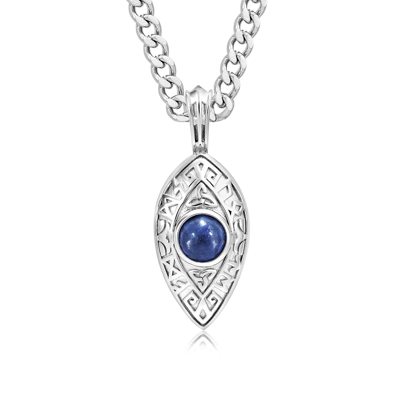 デュモルティエライト 移動ボールネックレススターリングシルバー刻まれたルーン天然宝石 ペンダントネックレスステンレススチールチェーン男性用ギフト AWNL 61.5CM