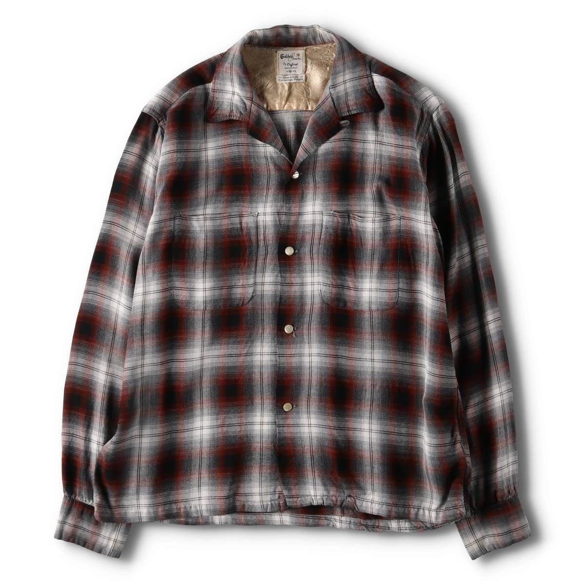 古着 60年代 ゴールデン クラウン GOLDEN CROWN オンブレチェック オープンカラー レーヨンボックスシャツ メンズM相当/eva003739