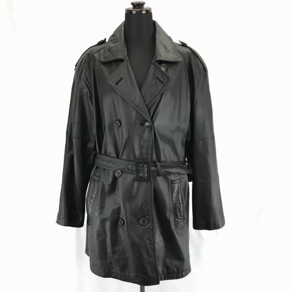 vintage】牛革 本革 カウレザーランクトレンチコート ベルト ブラックL