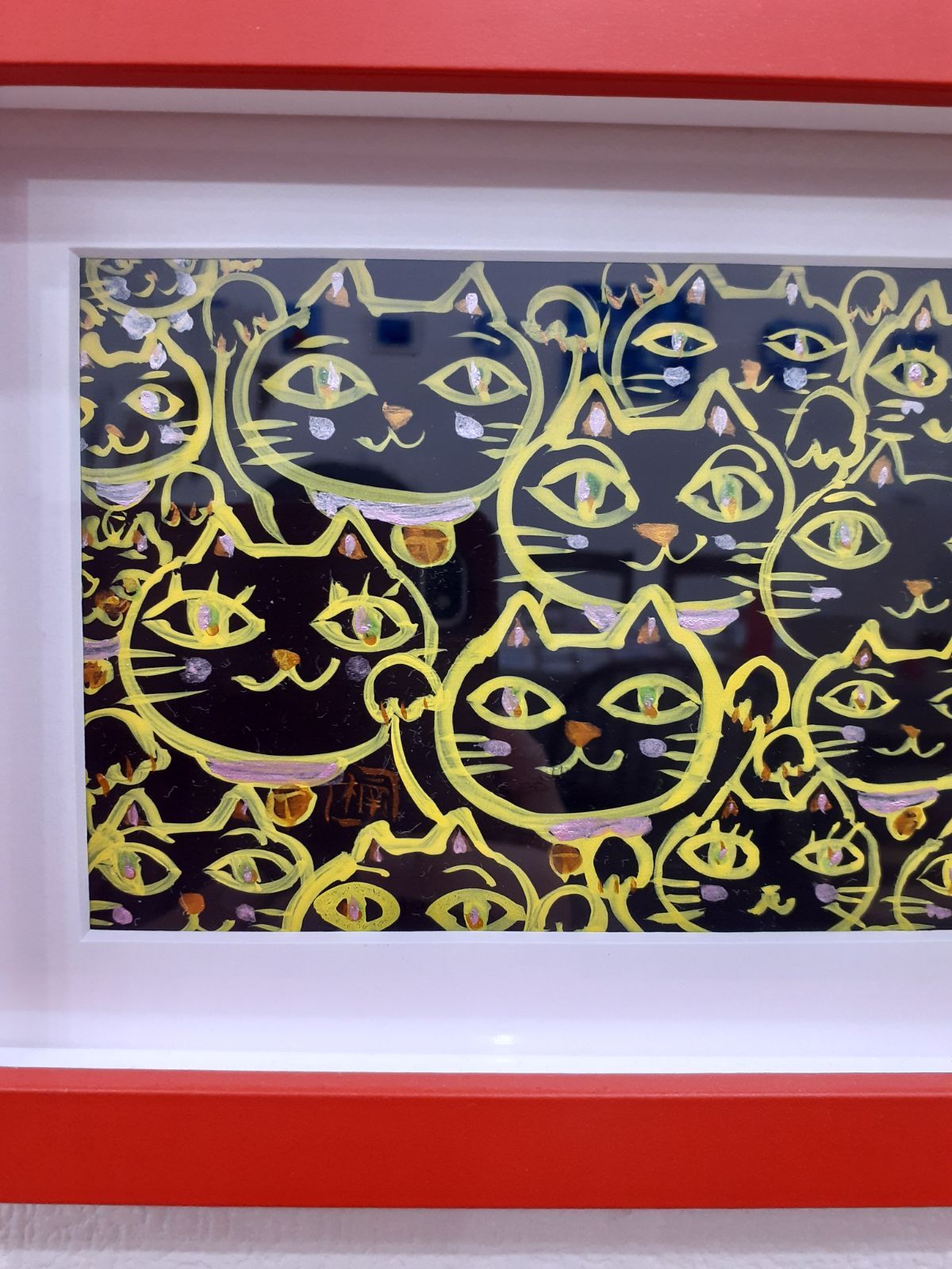 猫とひまわりの絵画 2017年 19×24cm 断ち切り アクリル絵の具 小楠 
