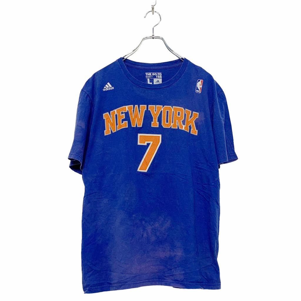 adidas ロゴ プリント Tシャツ L ブルー オレンジ アディダス NY