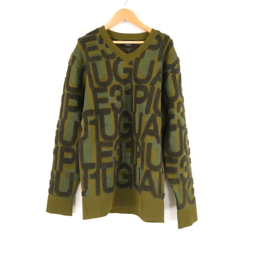 美品 1PIU1UGUALE3 ウノピュウノウグァーレトレ BIG FULL LOGO V-NECK (GRK054-PRY110) ニット col/size 67/IV ウール 他 ゴルフ 長袖 メンズ AY6944A51